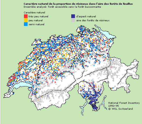 Caract&egrave;re naturel de la proportion de r&eacute;sineux dans l'aire des for&ecirc;ts de feuillus